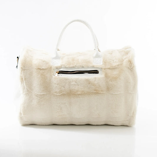 Cream Fur and White Leather Travel Bag - PERFUME BOUTIQUE