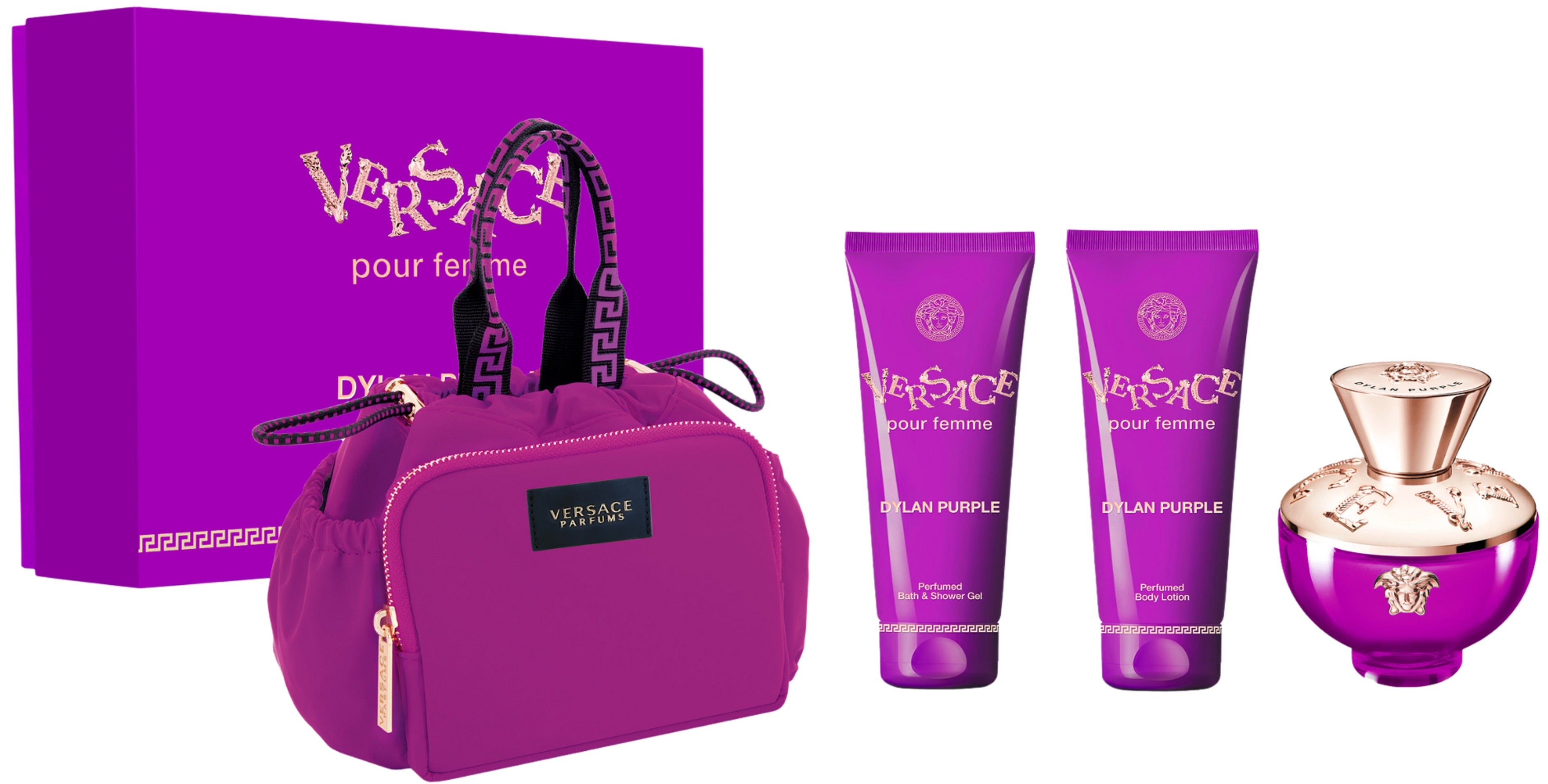 Versace Versace Dylan Purple , 4 Pc Gift Set 3.4oz EDP Spray, 3.4oz Body  Lotion, 3.4oz Bath and Shower Gel, Pouch 