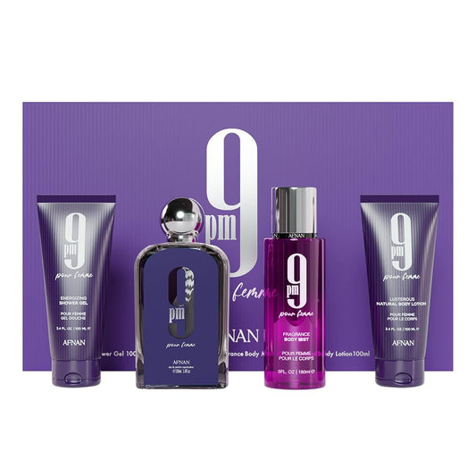 9pm Pour Femme by Afnan eau de Parfum 4PC GIFT SET - PERFUME BOUTIQUE