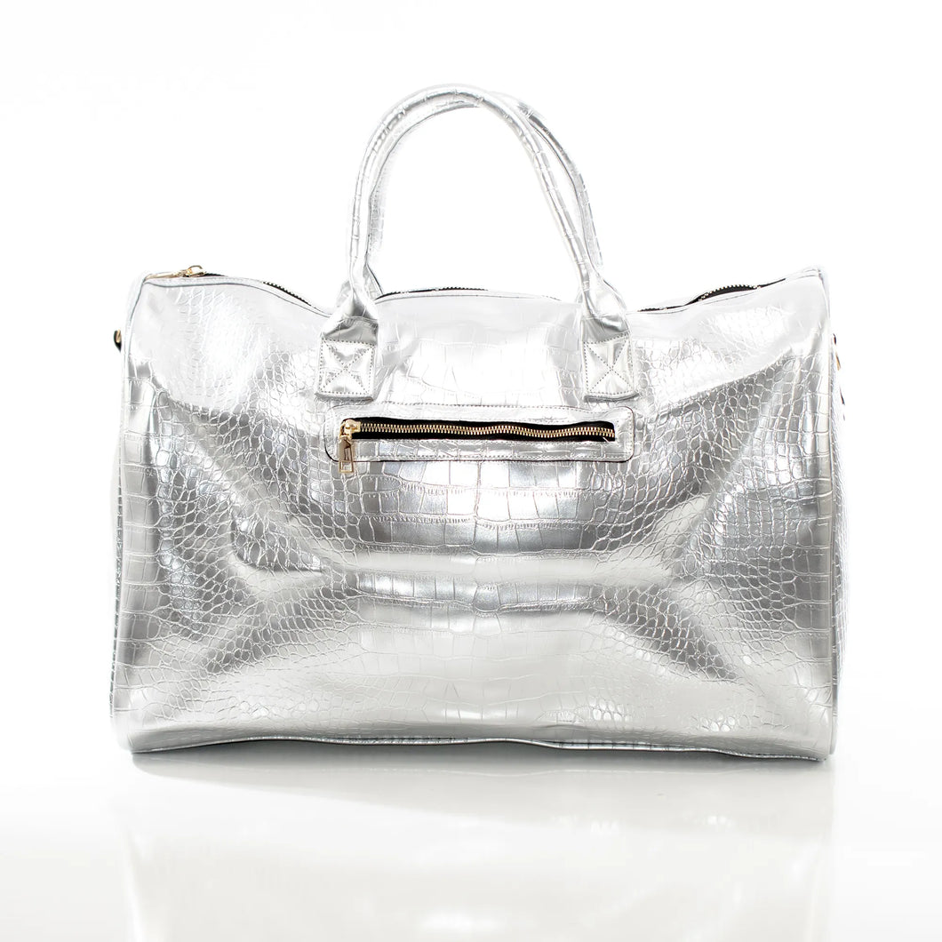 Shining Silver Leather Travel Bag