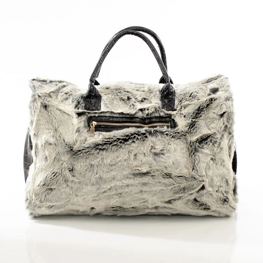 Gray Fur and Black Leather Travel Bag - PERFUME BOUTIQUE