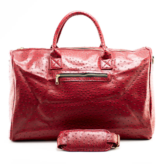 Textured Red Leather Travel Bag