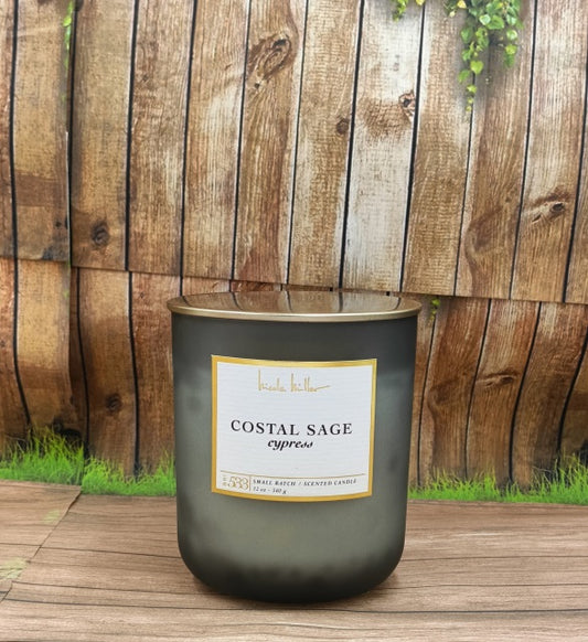 Scented Candle Coastal Sage Cypress Nicole Miller Shape Round - PERFUME BOUTIQUE