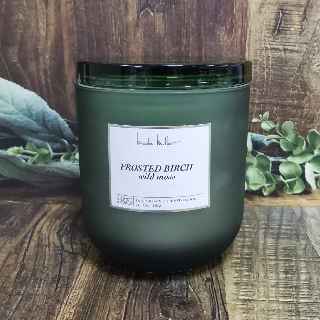Scented Candle Frosted Birch Wild Moss XL Shape Round